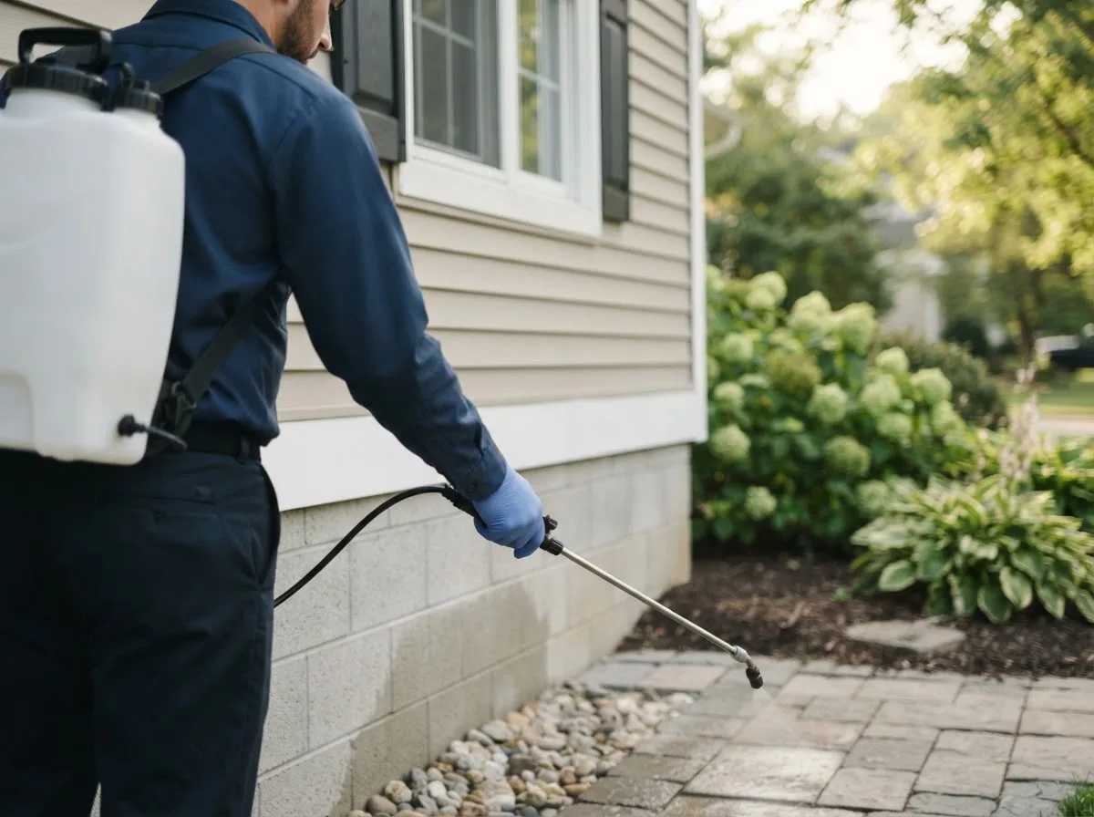 Pest control technician inspecting a home in Piedmont, KS